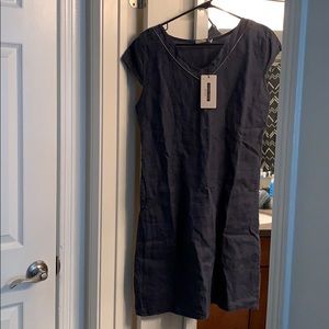 Linen sundress with silver neckline detail